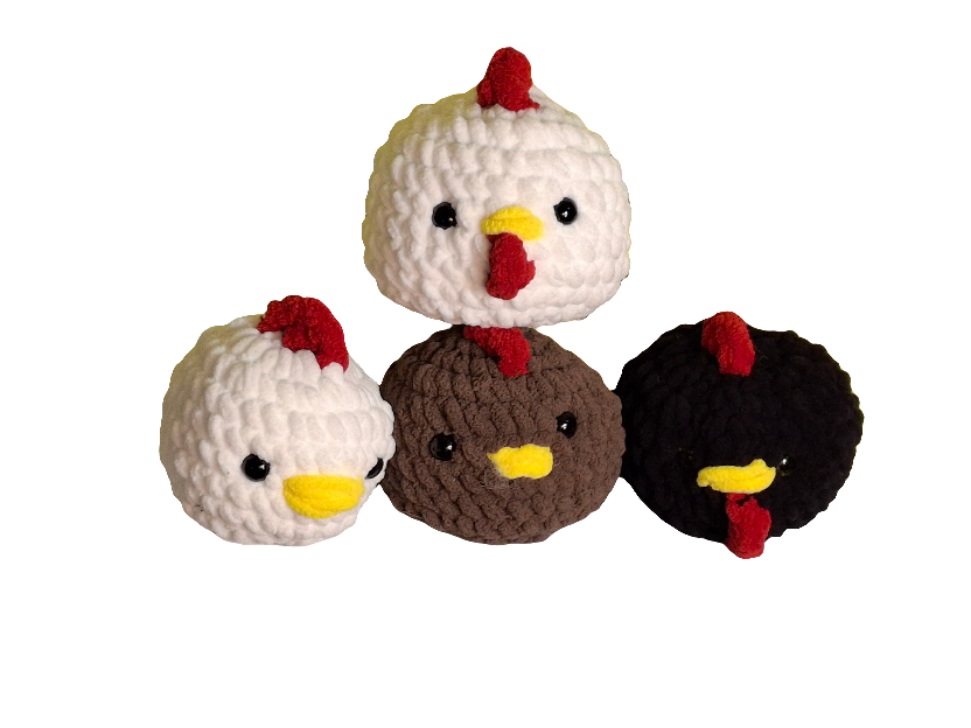Plush Chickens: Round Fluffy Homemade Hens and Roosters Stuffed Farm Animals