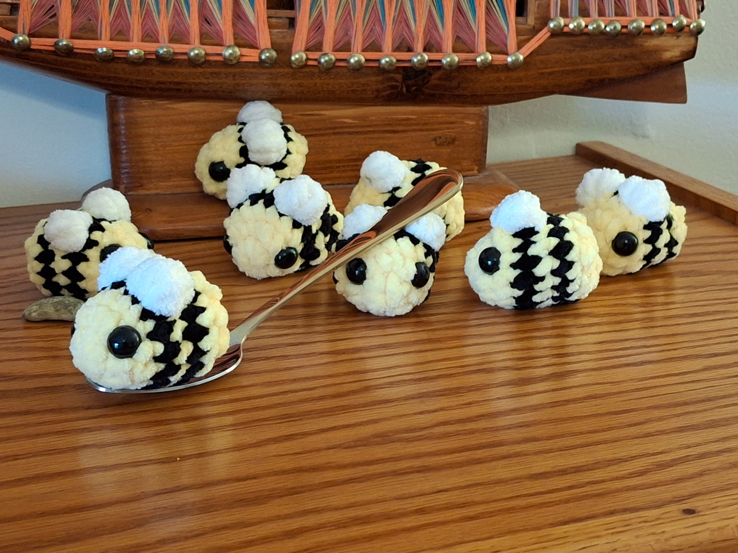 Mini Crochet Bee Plush โ Handmade Stuffed Animal, Egg-Sized Soft Toy with Big Eyes & Wings, Eco-Friendly Gift for Kids