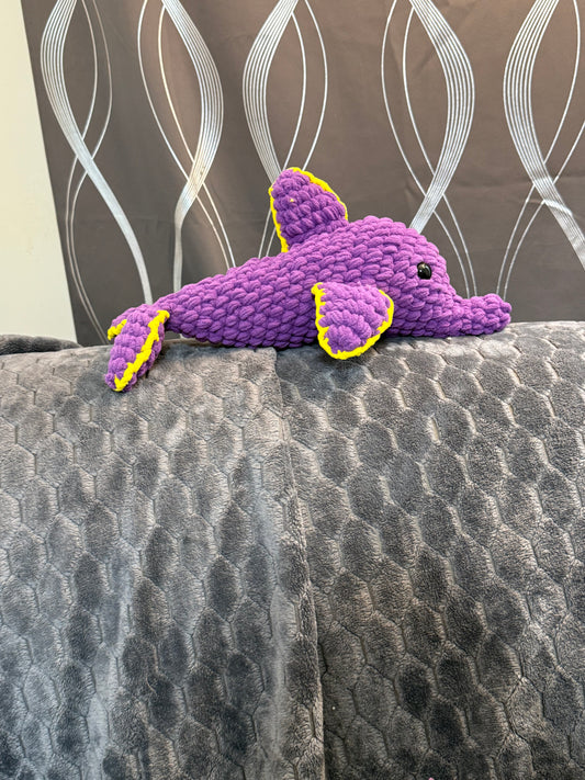 Big 18" Purple Dolphin Plushie with 2 Baby Dolphins – Handmade Stuffed Animal Sea Creatures for Kids