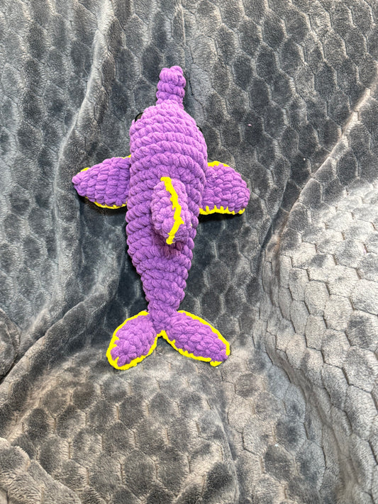 Big 18" Purple Dolphin Plushie with 2 Baby Dolphins – Handmade Stuffed Animal Sea Creatures for Kids