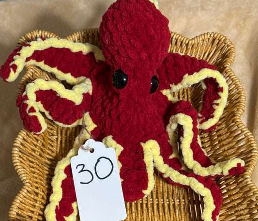 King PlJet: Red And Yellow Octopus Stuffed Animal– Handmade Crochet Octopus Plushie for Ocean Lovers & Soft Toy Collectors.