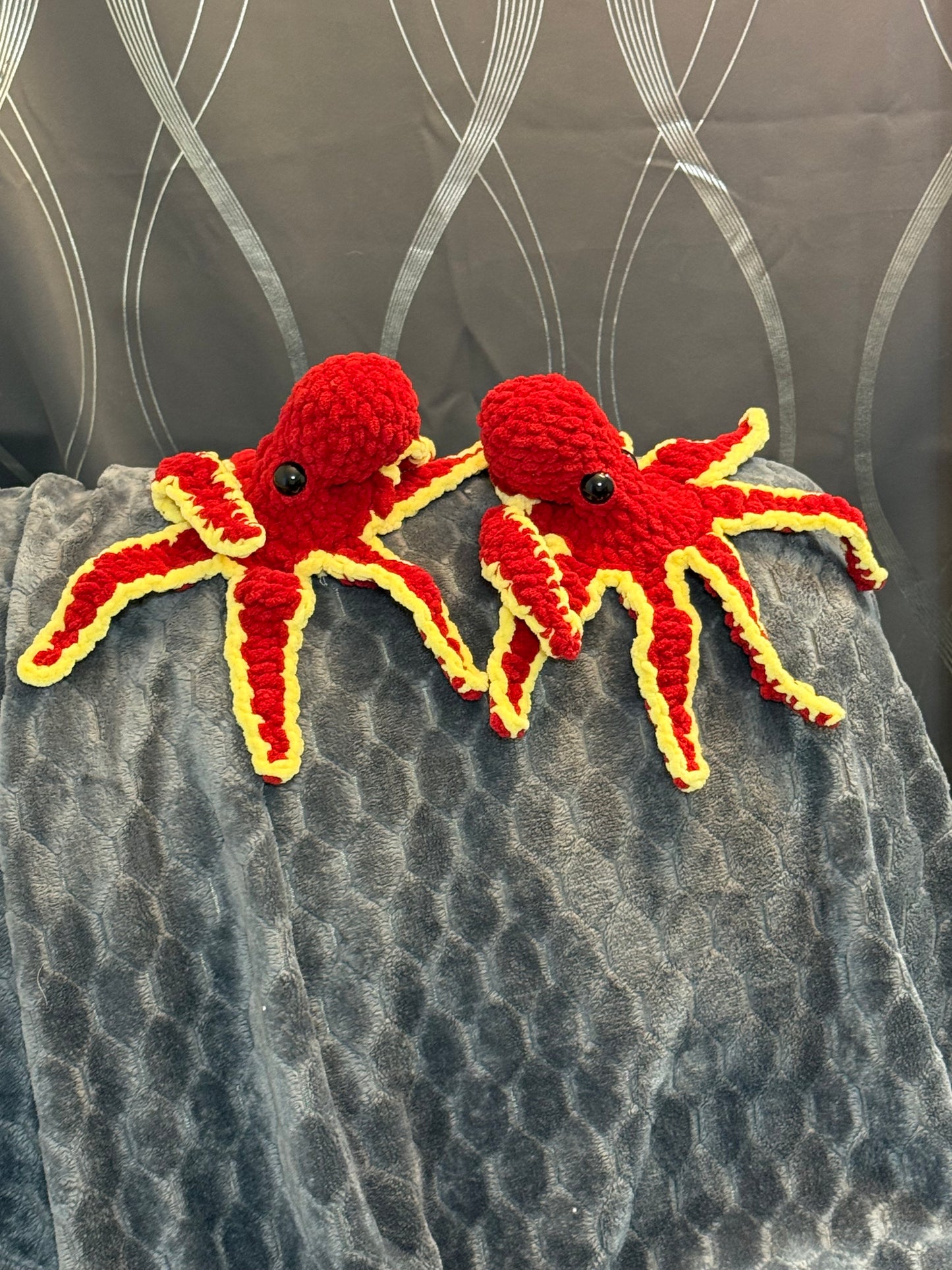 Soft Red And Yellow Octopus Stuffed Animal– Handmade Crochet Octopus Plushie for Ocean Lovers & Soft Toy Collectors.