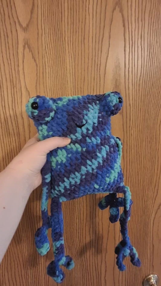 Handmade Crochet Leggy Frog Plush – Soft Stuffed Animal Toy for Kids