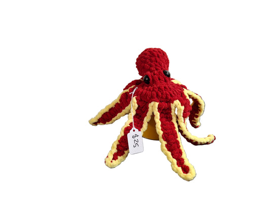 Soft Red And Yellow Octopus Stuffed Animal– Handmade Crochet Octopus Plushie for Ocean Lovers & Soft Toy Collectors